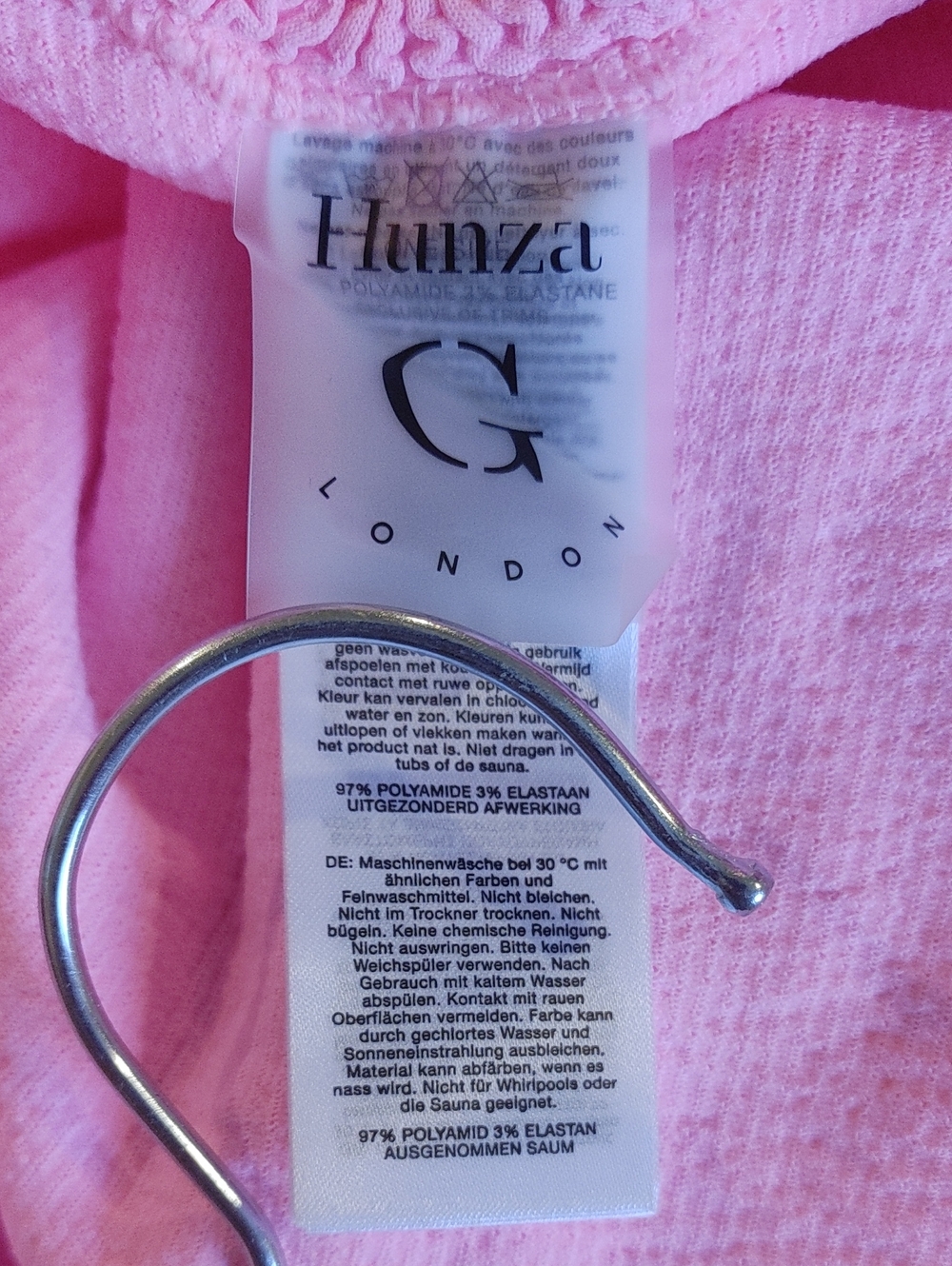Hunza G classic seersucker swimsuit - bubble Pink Ribbed One-Piece One Size SW1 - Picture 8 of 10